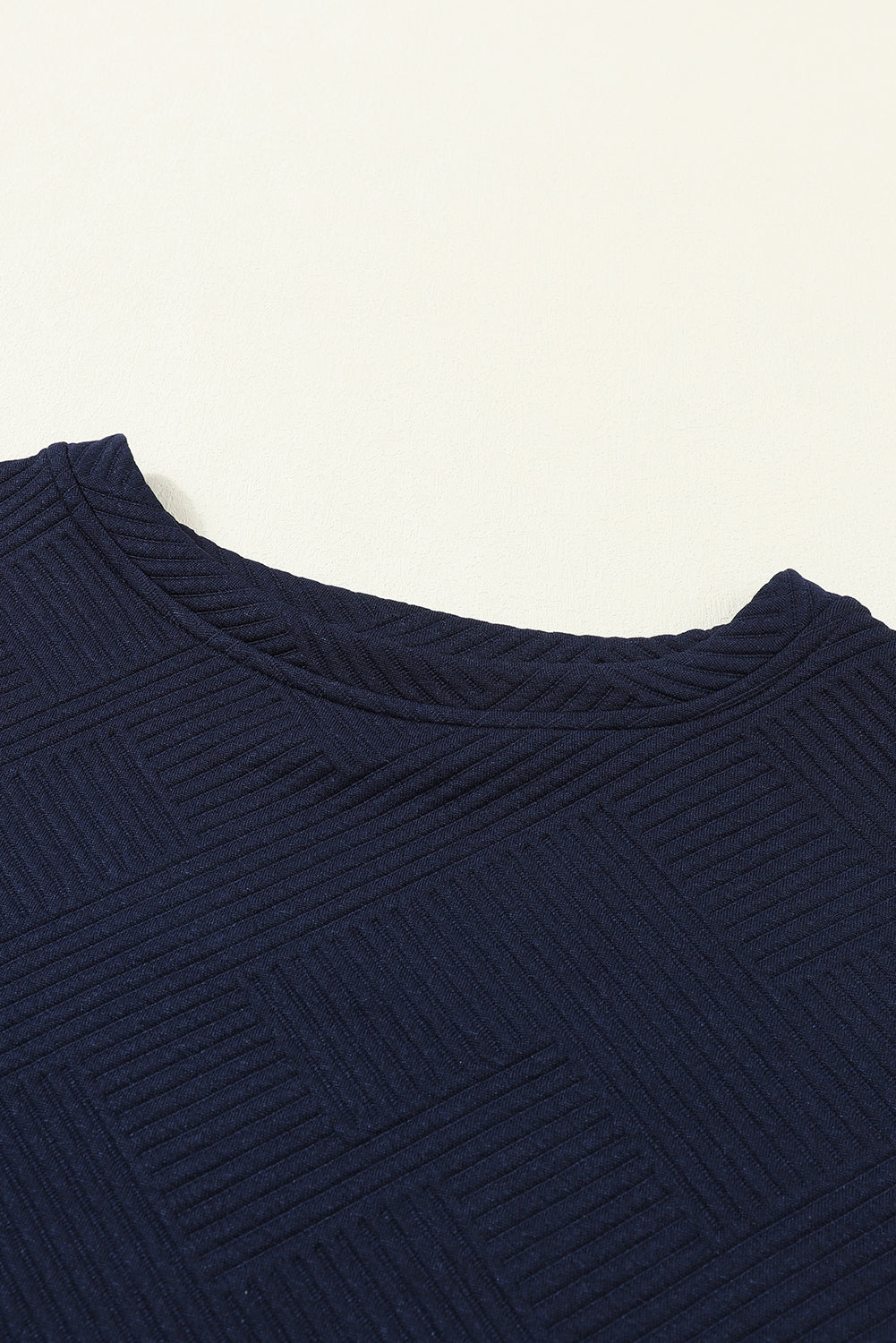 Ensemble Bleu Marine Texturé Ample Décontracté Haut à Manches Longues et Pantalon