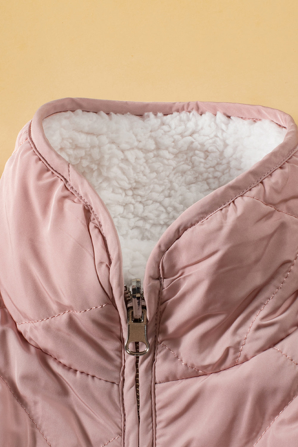 Gilet Sans Manches Matelassé Rose Doublé Polaire avec Zip