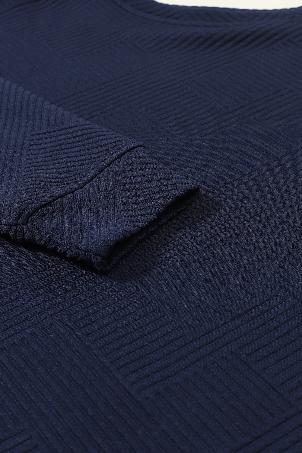 Ensemble Bleu Marine Texturé Ample Décontracté Haut à Manches Longues et Pantalon