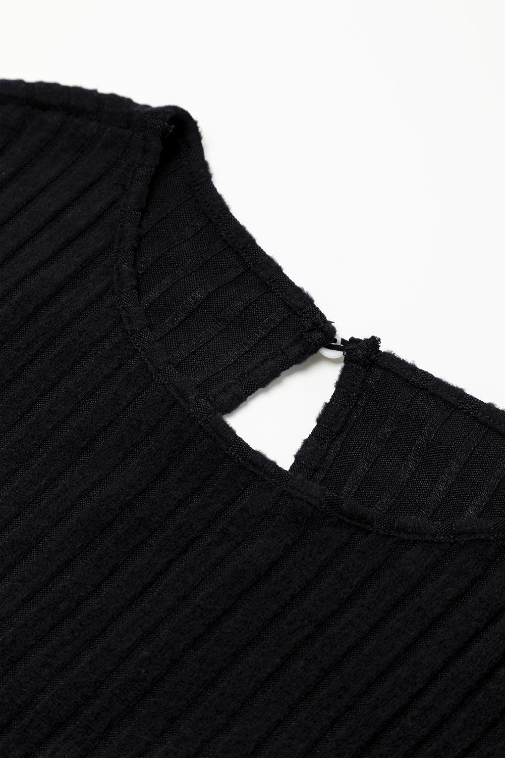 Combinaison Noire Côtelée à Trou de Serrure Manches Courtes Jambes Larges