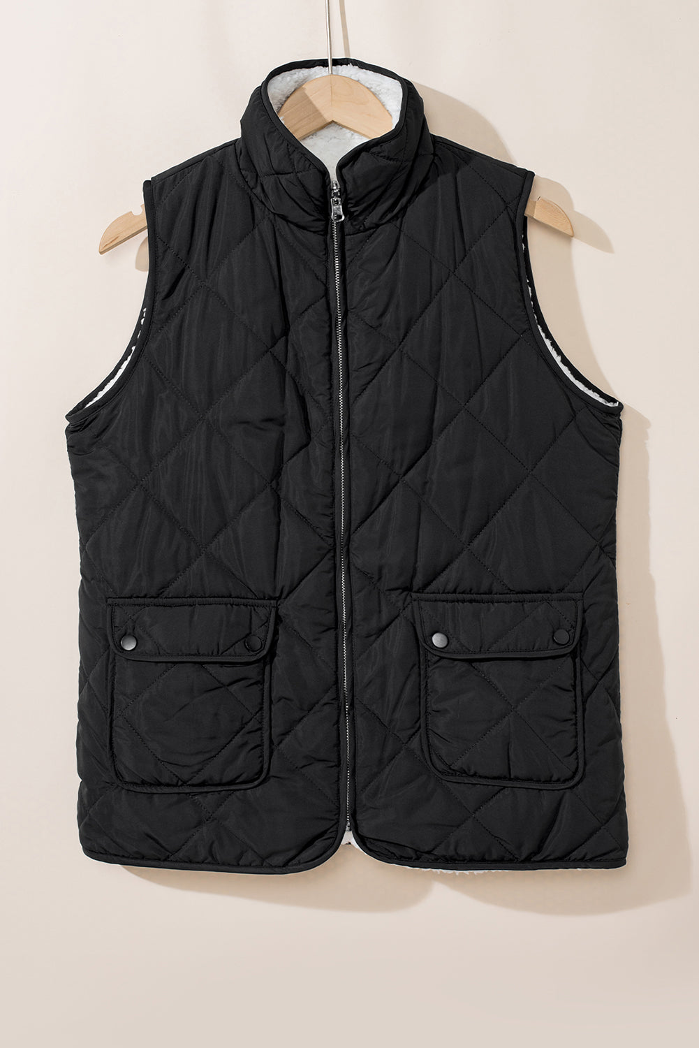 Gilet Sans Manches Matelassé Noir Doublé Polaire avec Zip