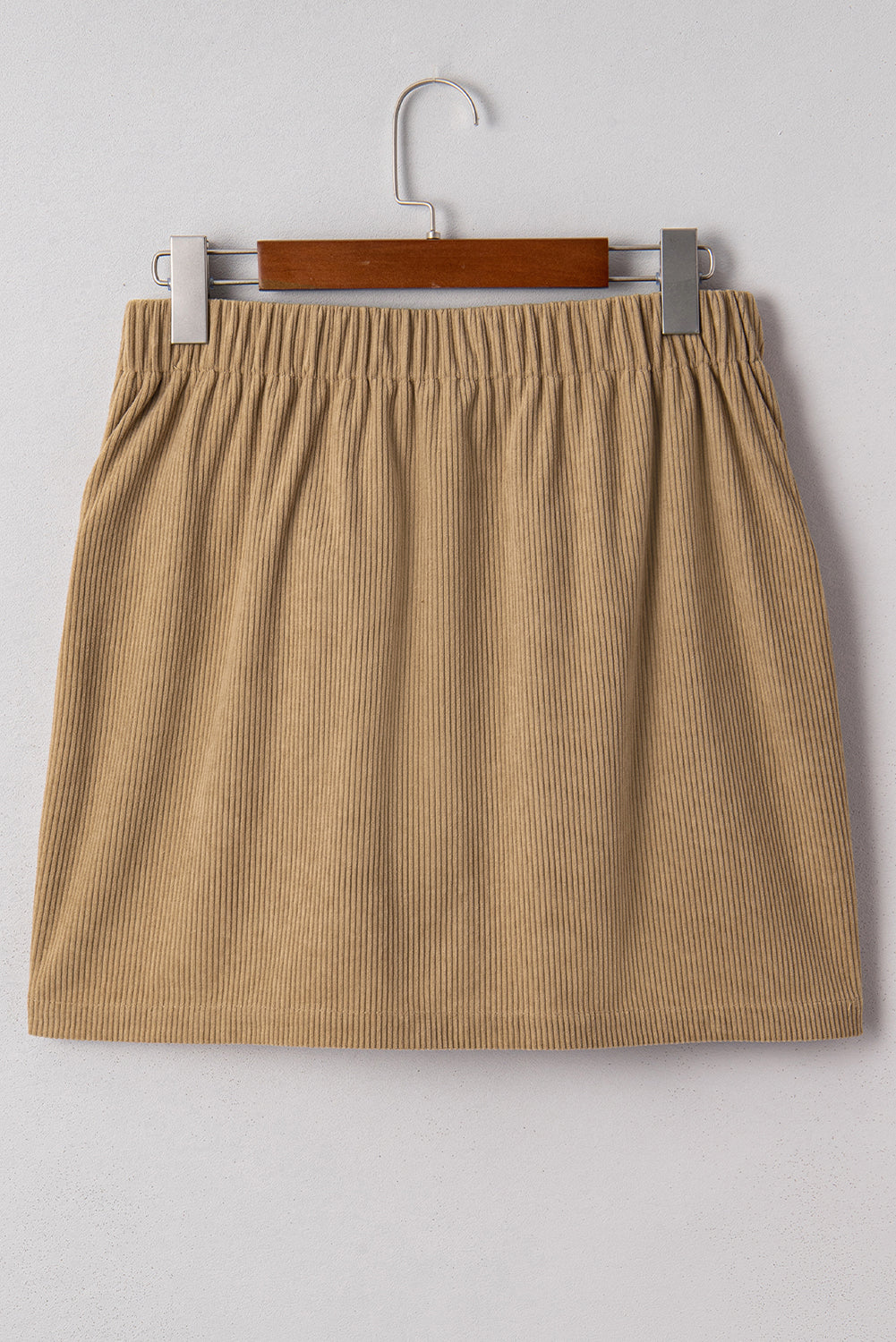 Mini Jupe Velours Côtelé Camel Boutonnée Fausses Poches