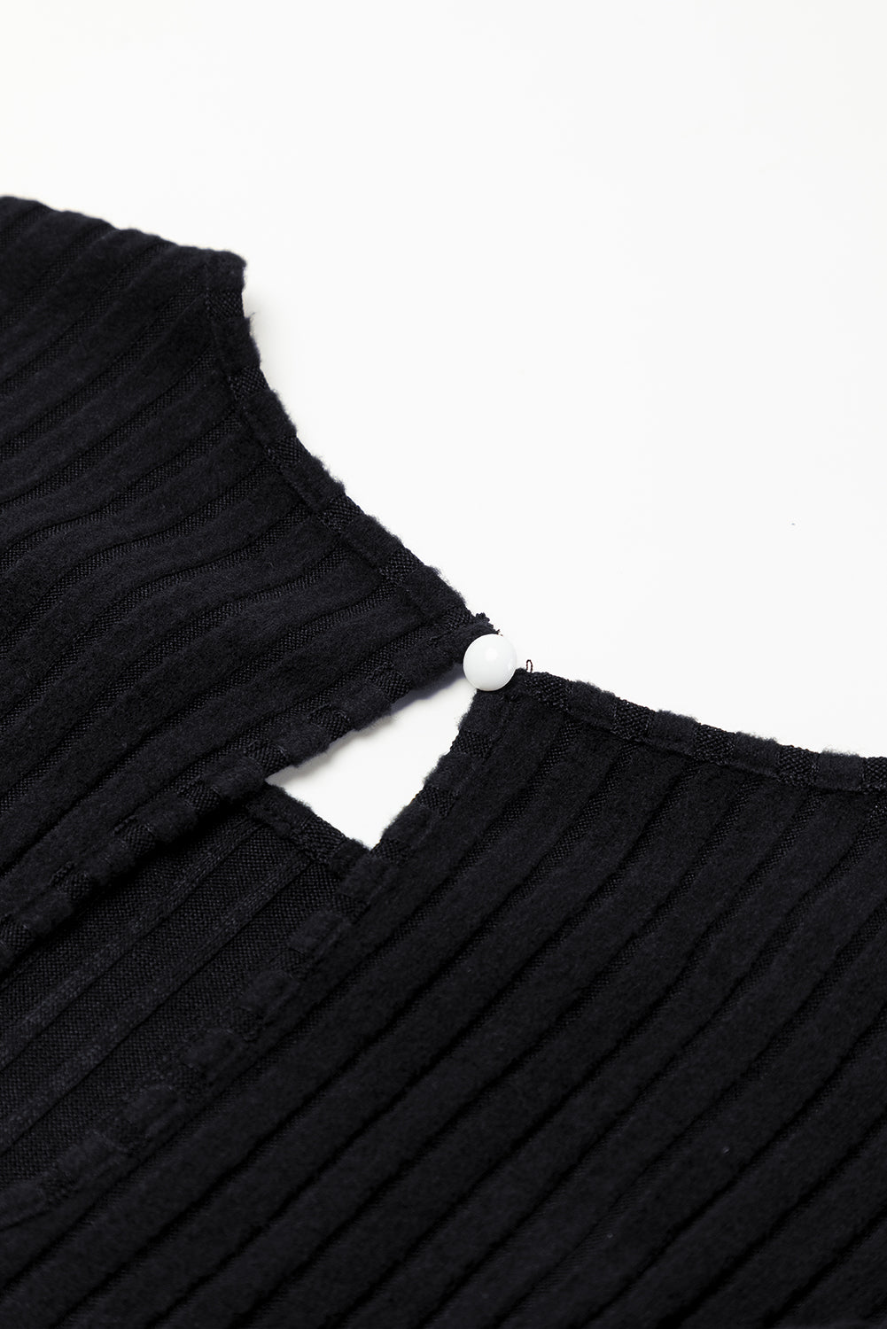 Combinaison Noire Côtelée à Trou de Serrure Manches Courtes Jambes Larges
