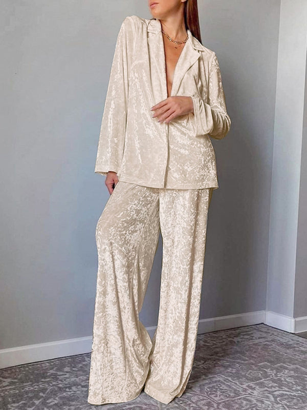 Pyjama Velours Épais Chaud Manches Longues et Pantalon Ensemble 2 Pièces
