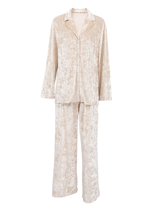 Pyjama Velours Épais Chaud Manches Longues et Pantalon Ensemble 2 Pièces
