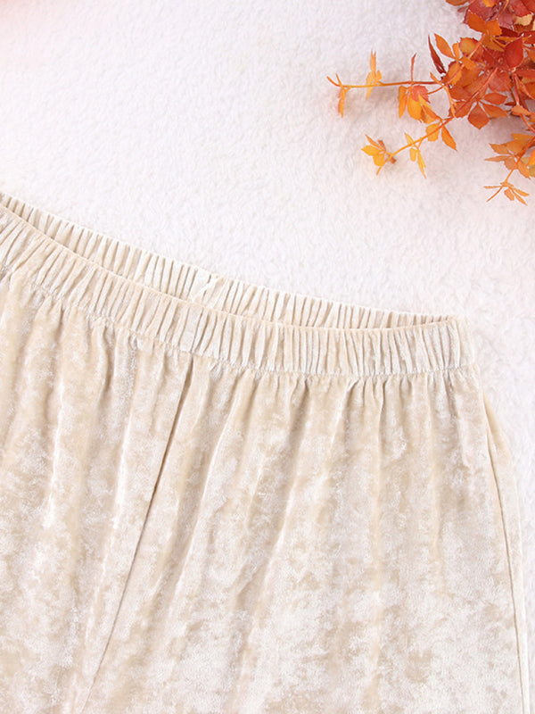 Pyjama Velours Épais Chaud Manches Longues et Pantalon Ensemble 2 Pièces