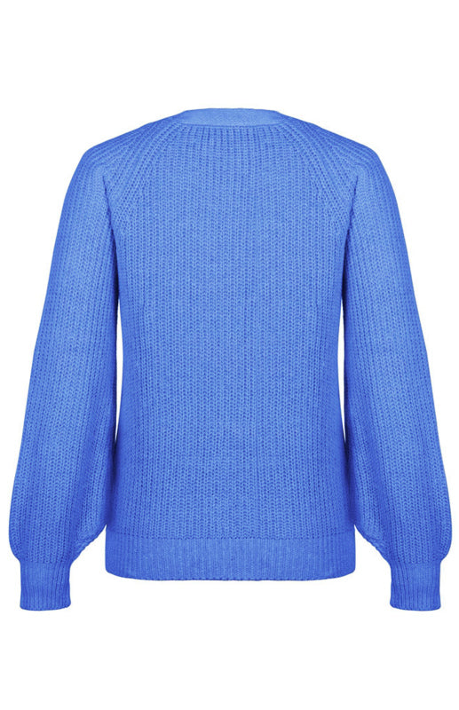 Cardigan Tricoté Uni Col V Manches Bouffantes avec Boutons