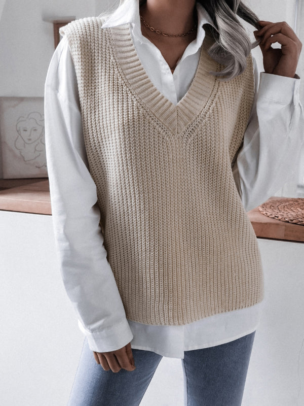 Gilet Sans Manches Femme Col V Maille Décontractée Ample