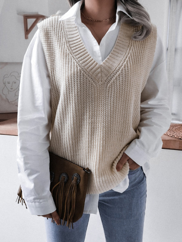 Gilet Sans Manches Femme Col V Maille Décontractée Ample