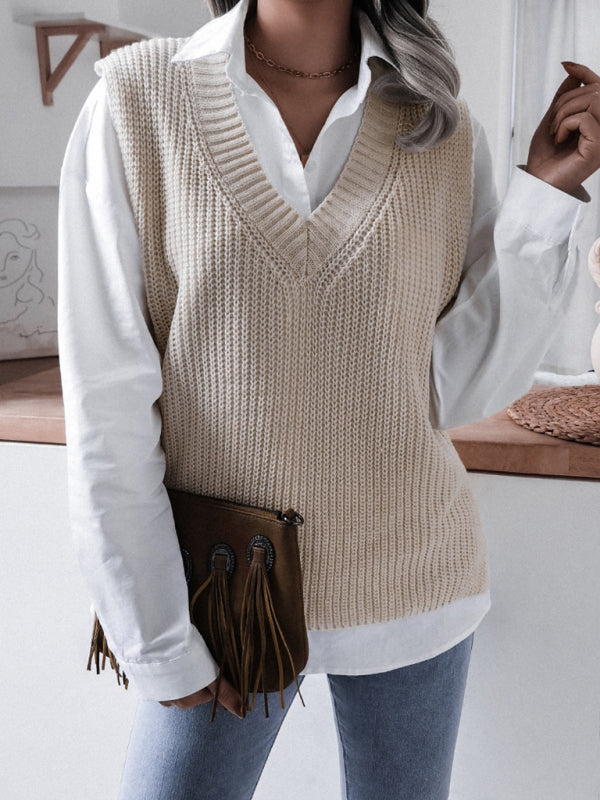 Gilet Sans Manches Femme Col V Maille Décontractée Ample