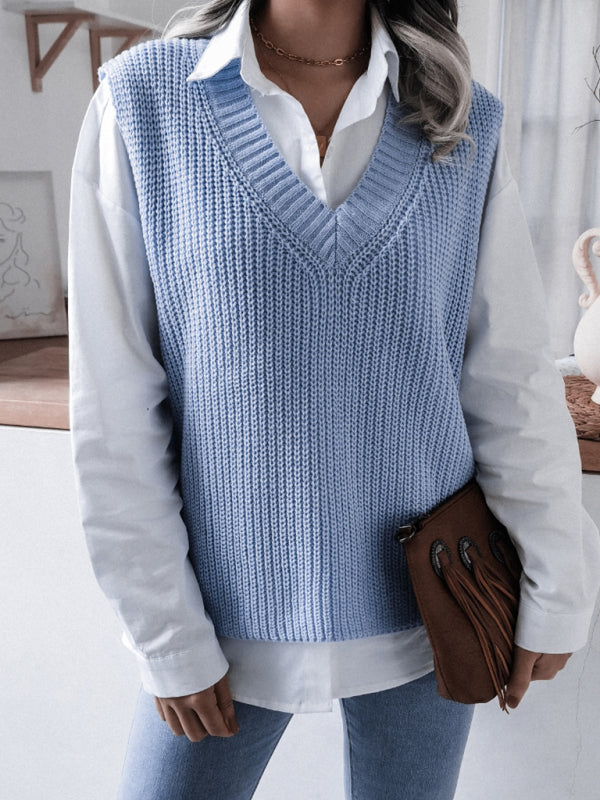 Gilet Sans Manches Femme Col V Maille Décontractée Ample
