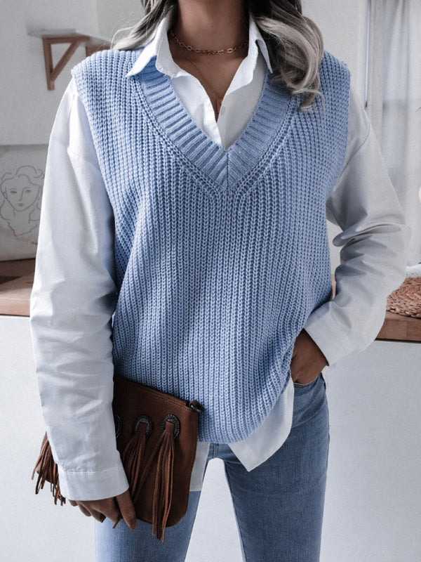 Gilet Sans Manches Femme Col V Maille Décontractée Ample