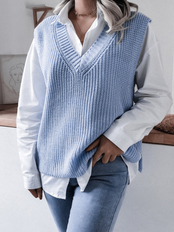Gilet Sans Manches Femme Col V Maille Décontractée Ample