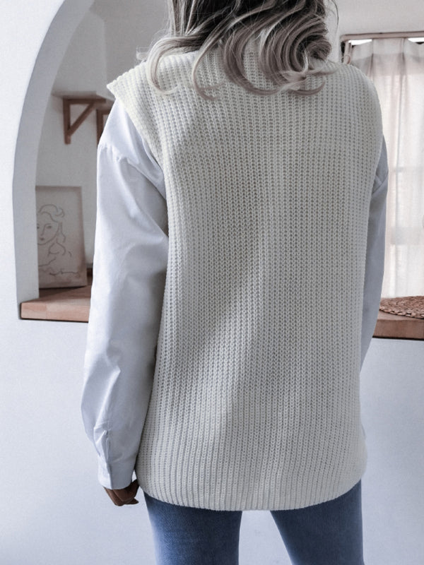 Gilet Sans Manches Femme Col V Maille Décontractée Ample