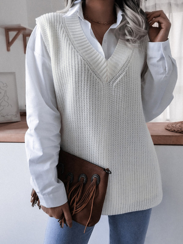 Gilet Sans Manches Femme Col V Maille Décontractée Ample