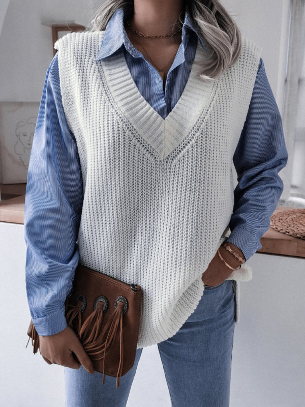 Gilet Sans Manches Femme Col V Maille Décontractée Ample