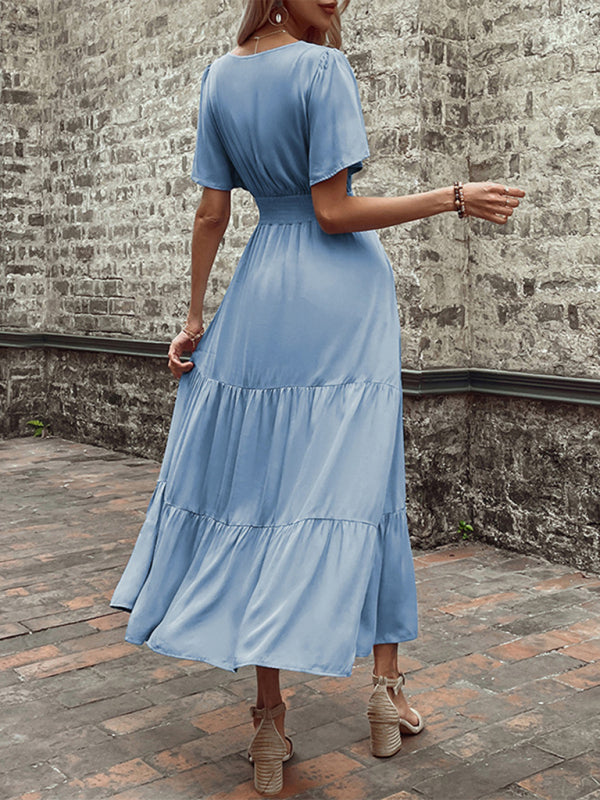 Robe Mi-Longue Col V Style Estival Tendance