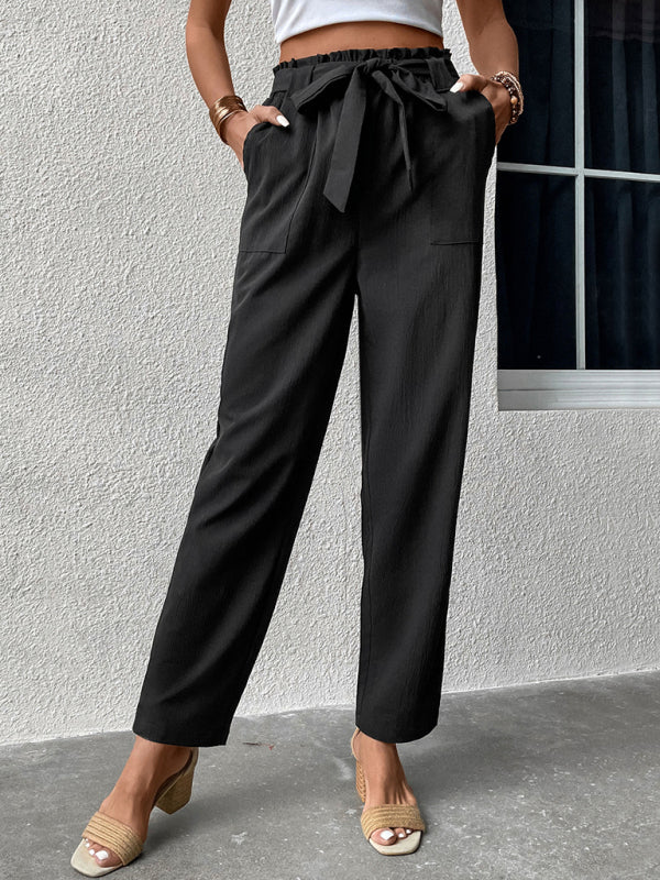 Pantalon Femme Taille Haute Ceinture à Nouer Ample