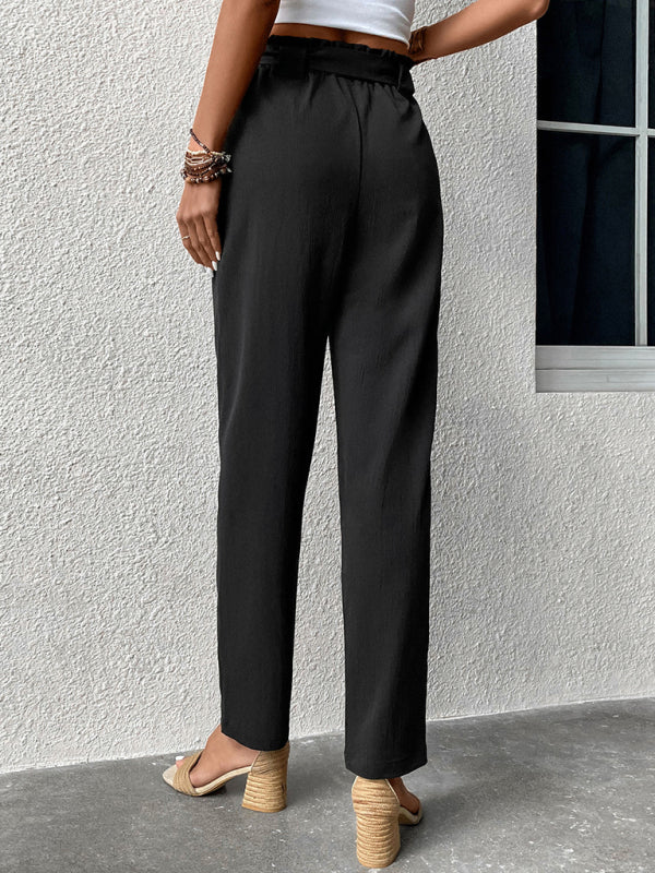 Pantalon Femme Taille Haute Ceinture à Nouer Ample