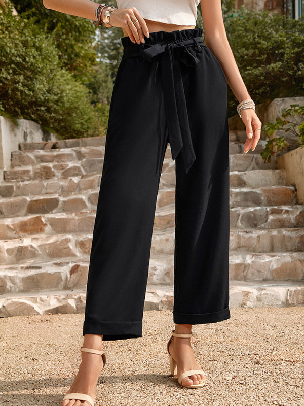 Pantalon Tissé Couleur Unie Femme Style Urbain