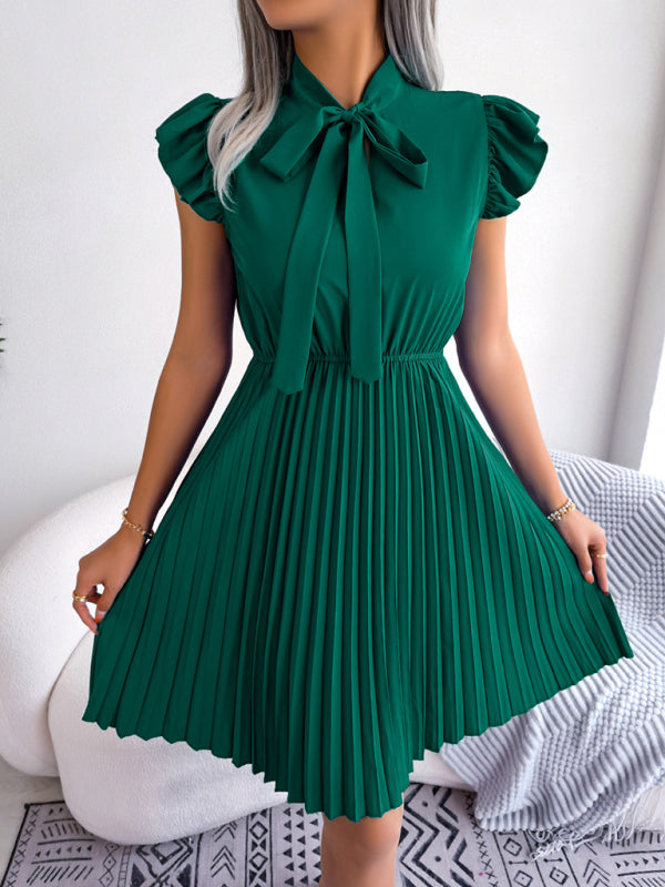Robe Plissée Femme à Taille Nouée Élégante