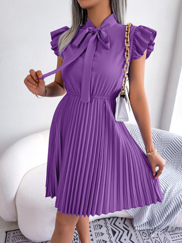 Robe Plissée Femme à Taille Nouée Élégante