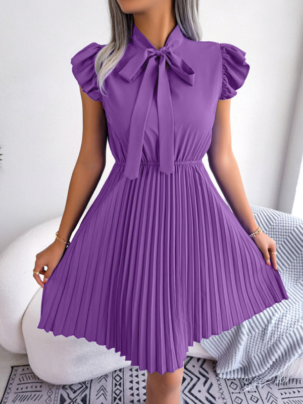 Robe Plissée Femme à Taille Nouée Élégante