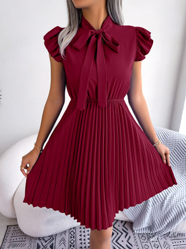 Robe Plissée Femme à Taille Nouée Élégante