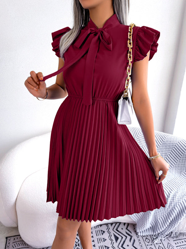 Robe Plissée Femme à Taille Nouée Élégante