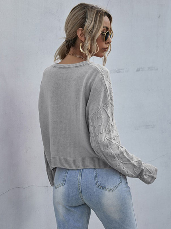 Pull Ample Manches Longues Torsadé Fin Couleur Unie
