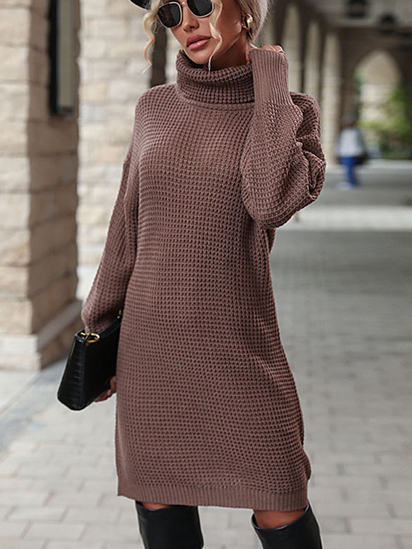 Robe Pull Col Roulé Couleur Unie Femme