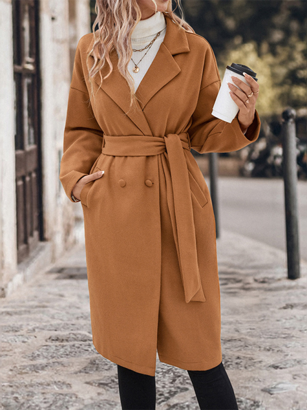Veste Tweed Longue à Lacets Couleur Unie Femme