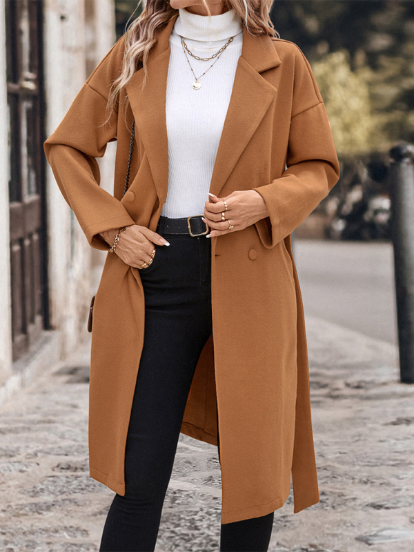 Veste Tweed Longue à Lacets Couleur Unie Femme