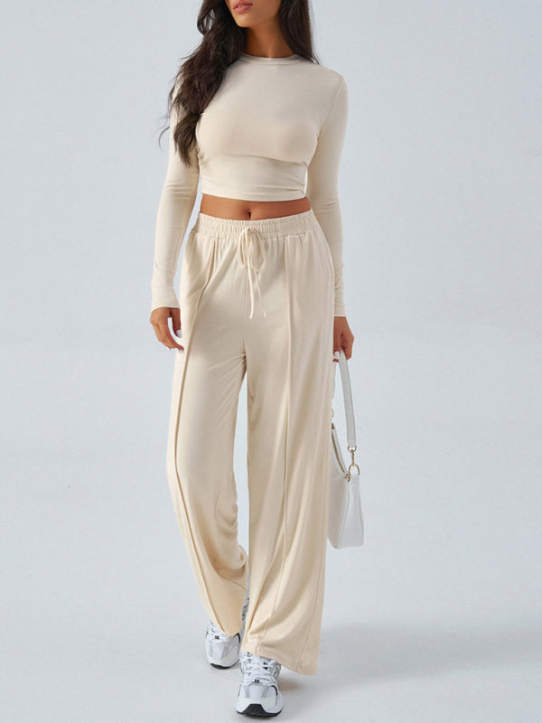 Ensemble Femme Haut Col Rond Manches Longues et Pantalon Large