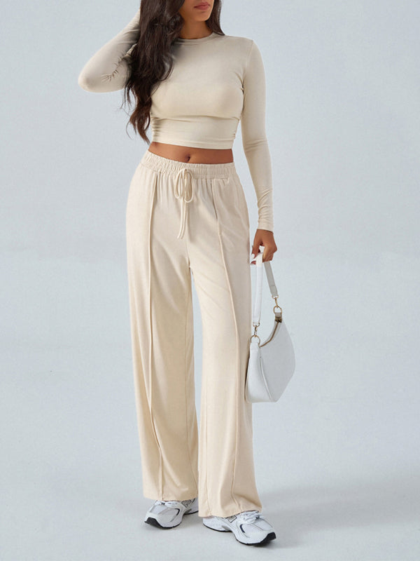 Ensemble Femme Haut Col Rond Manches Longues et Pantalon Large