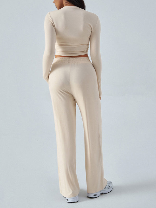 Ensemble Femme Haut Col Rond Manches Longues et Pantalon Large