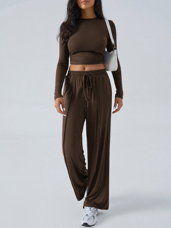 Ensemble Femme Haut Col Rond Manches Longues et Pantalon Large