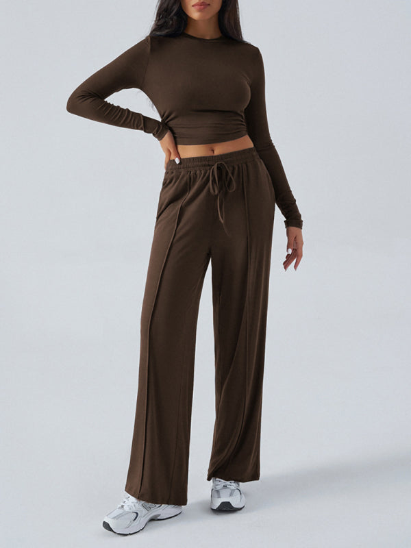 Ensemble Femme Haut Col Rond Manches Longues et Pantalon Large