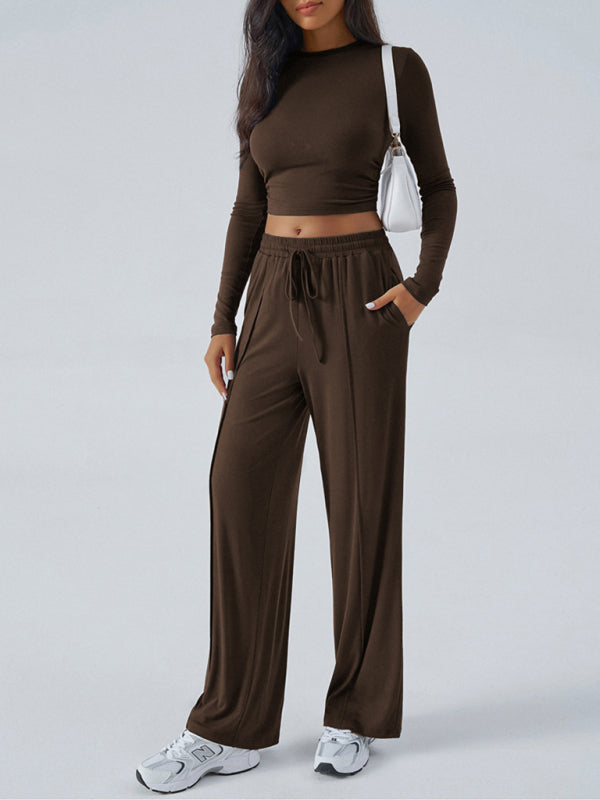Ensemble Femme Haut Col Rond Manches Longues et Pantalon Large