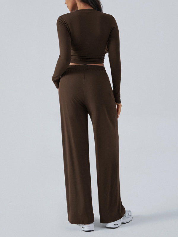 Ensemble Femme Haut Col Rond Manches Longues et Pantalon Large