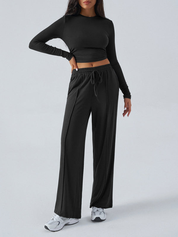 Ensemble Femme Haut Col Rond Manches Longues et Pantalon Large