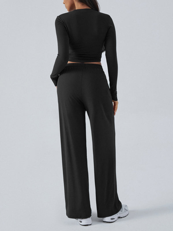 Ensemble Femme Haut Col Rond Manches Longues et Pantalon Large