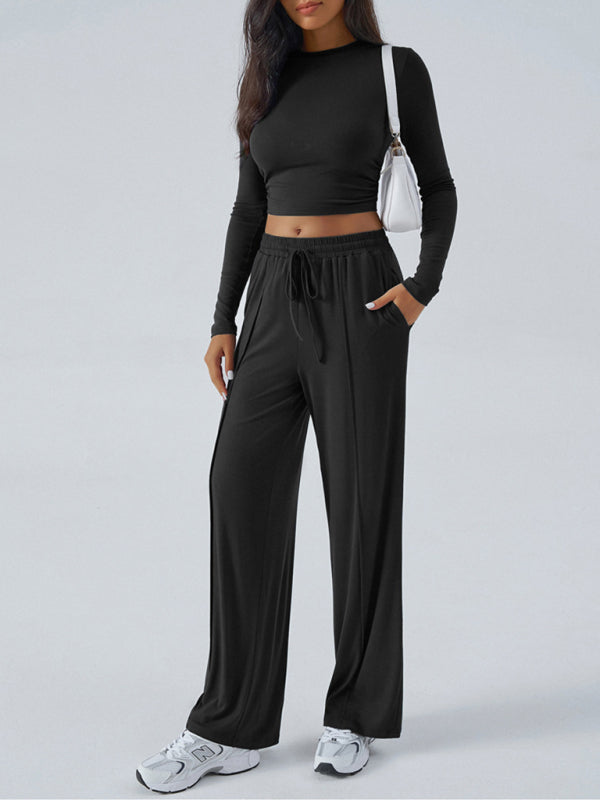 Ensemble Femme Haut Col Rond Manches Longues et Pantalon Large