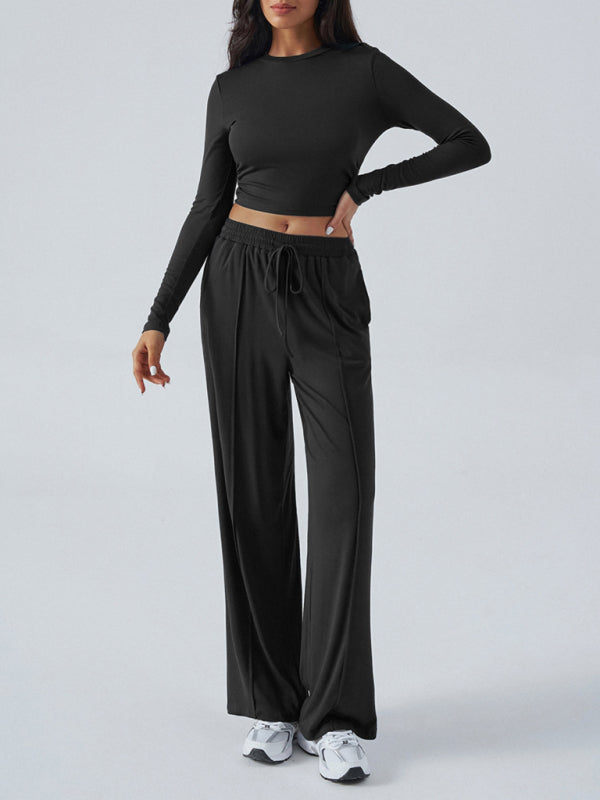 Ensemble Femme Haut Col Rond Manches Longues et Pantalon Large