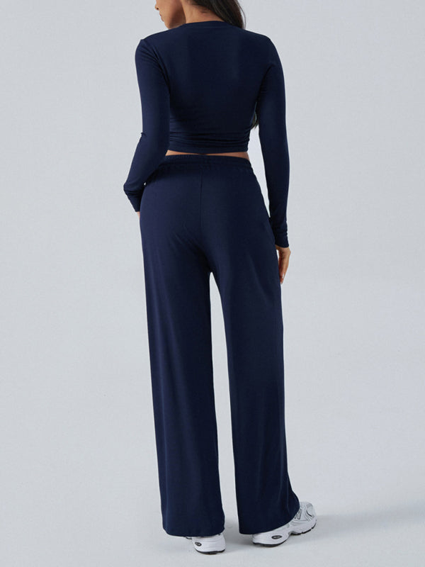 Ensemble Femme Haut Col Rond Manches Longues et Pantalon Large