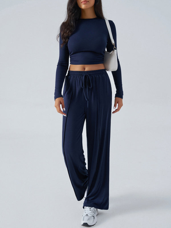 Ensemble Femme Haut Col Rond Manches Longues et Pantalon Large
