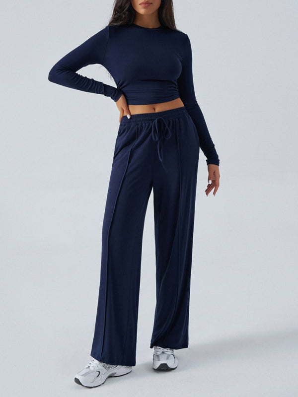 Ensemble Femme Haut Col Rond Manches Longues et Pantalon Large