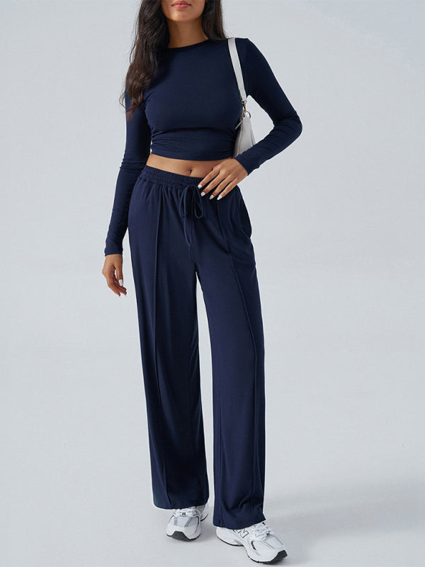 Ensemble Femme Haut Col Rond Manches Longues et Pantalon Large