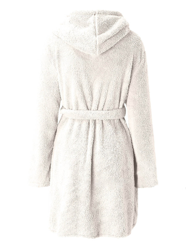 Peignoir Pyjama Peluche à Capuche Automne Hiver Couleur Unie