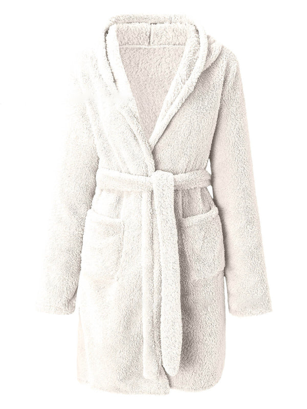 Peignoir Pyjama Peluche à Capuche Automne Hiver Couleur Unie
